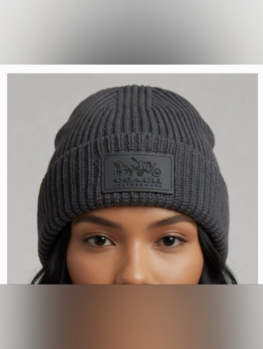 Coach Patch Rib Knit Wool Blend Beanie